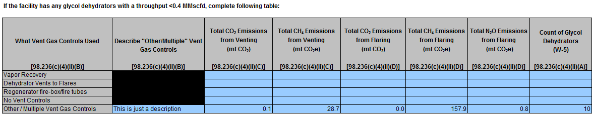Image of For all glycol dehydrators with an annual average daily throughput less than 0.4 MMscfd, the facility is required to report (prior year)